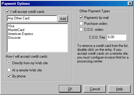 Payment Types Dialog Box